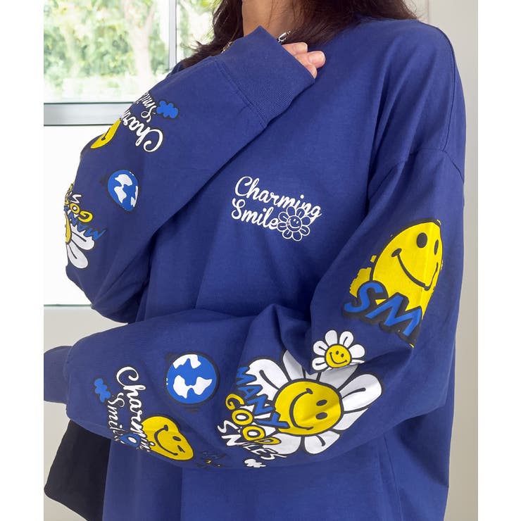 オーバーサイズ】スマイル ロゴ 発泡プリント ロンT #スマイル