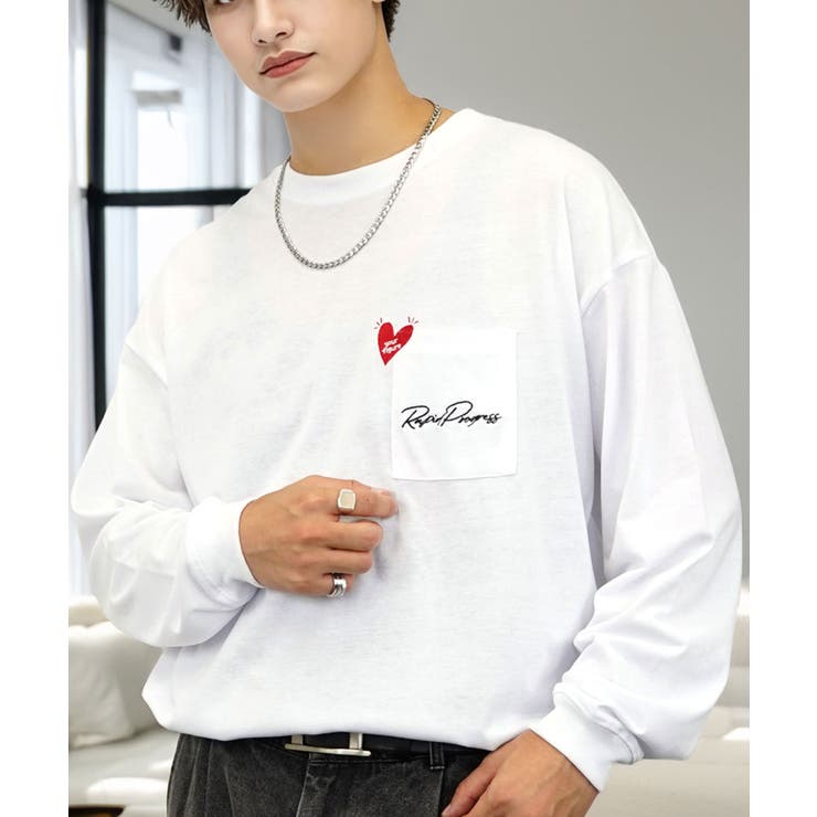 ハート プリント ロンｔ 長袖Tシャツ 刺繍 ワンポイント グラフィックt | GROOVY STORE | 詳細画像6 