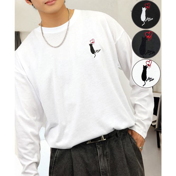 ホワイト-クロネコ | 【ワイド】長袖Tシャツ ロンｔワンポイント カジュアル キレイめ | GROOVY STORE