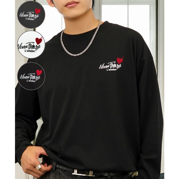 ブラック-ロゴ | 【ワイド】長袖Tシャツ ロンｔワンポイント カジュアル キレイめ | GROOVY STORE