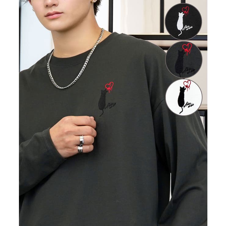 ブラック系-クロネコ | 【ワイド】長袖Tシャツ ロンｔワンポイント カジュアル キレイめ | GROOVY STORE