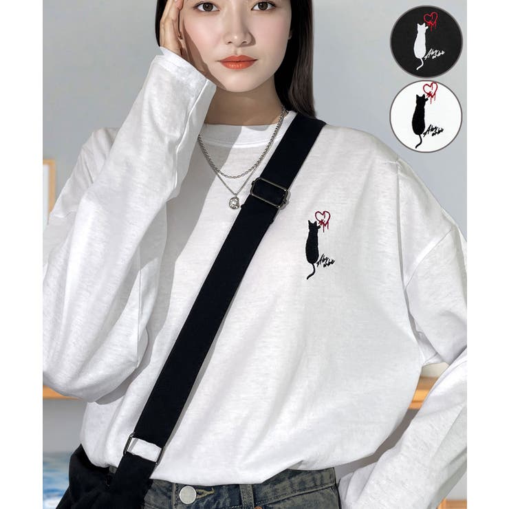 ホワイト-クロネコ | 【ワイド】長袖Tシャツ ロンｔワンポイント カジュアル キレイめ | GROOVY STORE