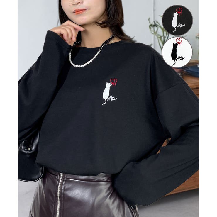 ブラック-クロネコ | 【ワイド】長袖Tシャツ ロンｔワンポイント カジュアル キレイめ | GROOVY STORE