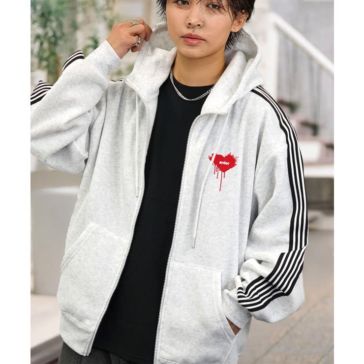 ボリューム袖 ハート ワイド ジップパーカー サイドライン モード