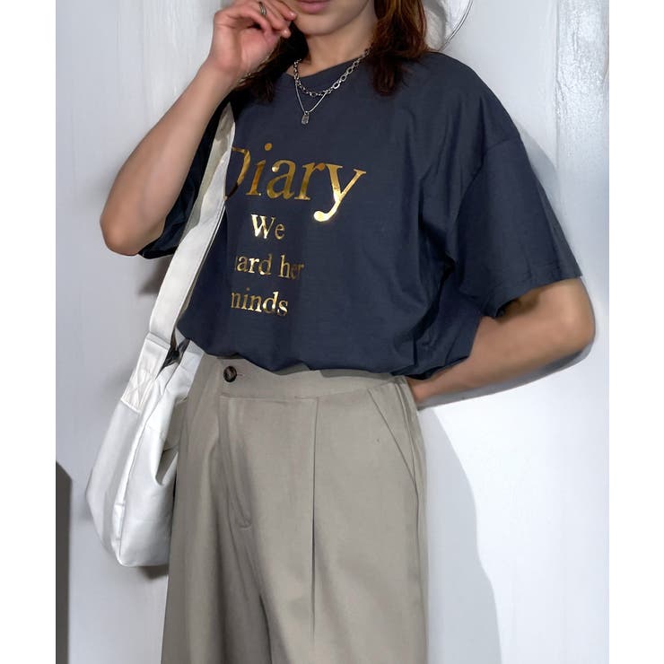 グラフィック Tシャツ半袖 箔プリント ラメ ロゴ