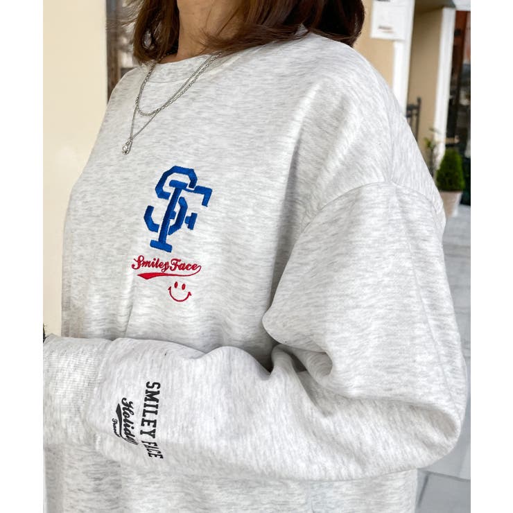 2種のﾃﾞｻﾞｲﾝ【SMILEY FACE】オーバーサイズ スマイル スウェット トレーナー 裏起毛 袖プリント #キャラクター ＃グラフィック