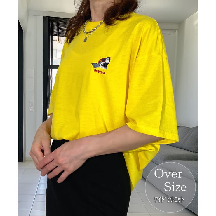 イエロー-サメ | Tシャツ 刺繍 Tシャツ | GROOVY STORE