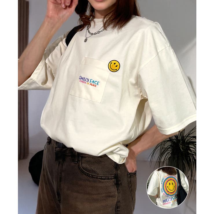 ホワイト-スマイル1 | 追加入荷白Tシャツ 黒TシャツTシャツ半袖 オーバーサイズ | GROOVY STORE