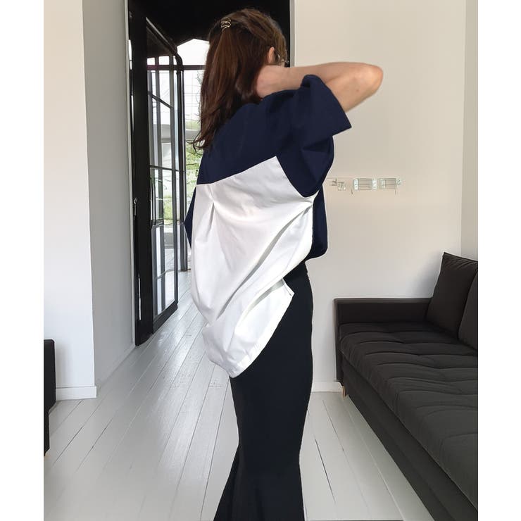 【オーバーサイズ】シャツ切替 Tシャツ半袖 ジョーゼット #無地 | GROOVY STORE | 詳細画像5 