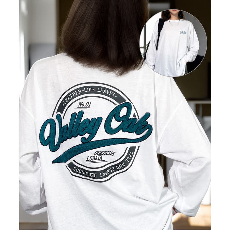 ホワイト | 【ワイド】サークル サガラ刺繍 ロンｔ 長袖Tシャツ ワンポイント | GROOVY STORE