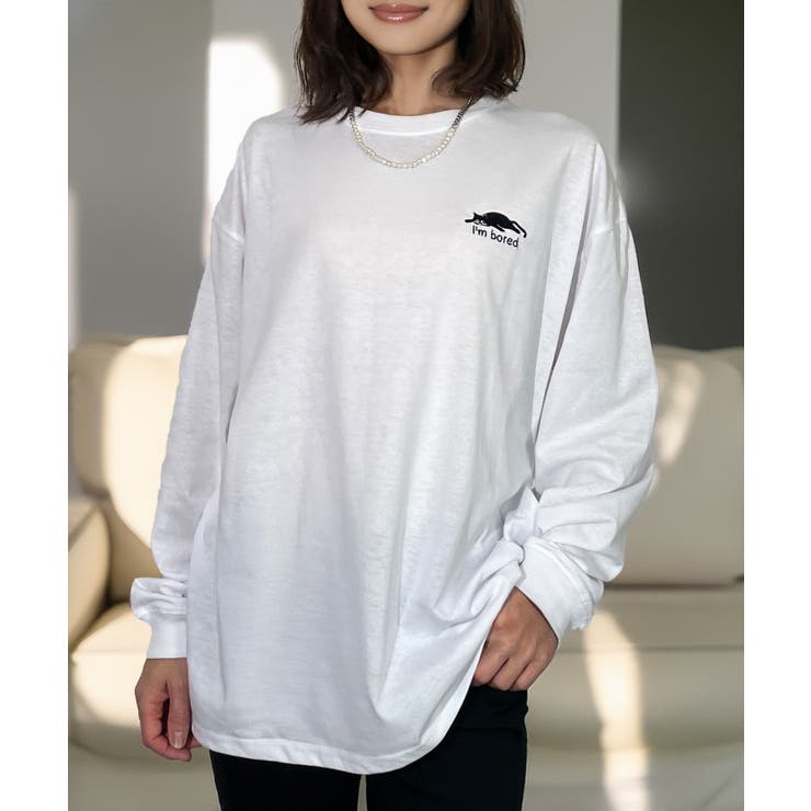 【ワイド】黒ネコ ロンｔ 長袖Tシャツ ワンポイント  | GROOVY STORE | 詳細画像4 