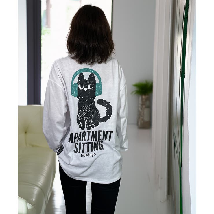 【ワイド】黒ネコ ロンｔ 長袖Tシャツ ワンポイント  | GROOVY STORE | 詳細画像5 