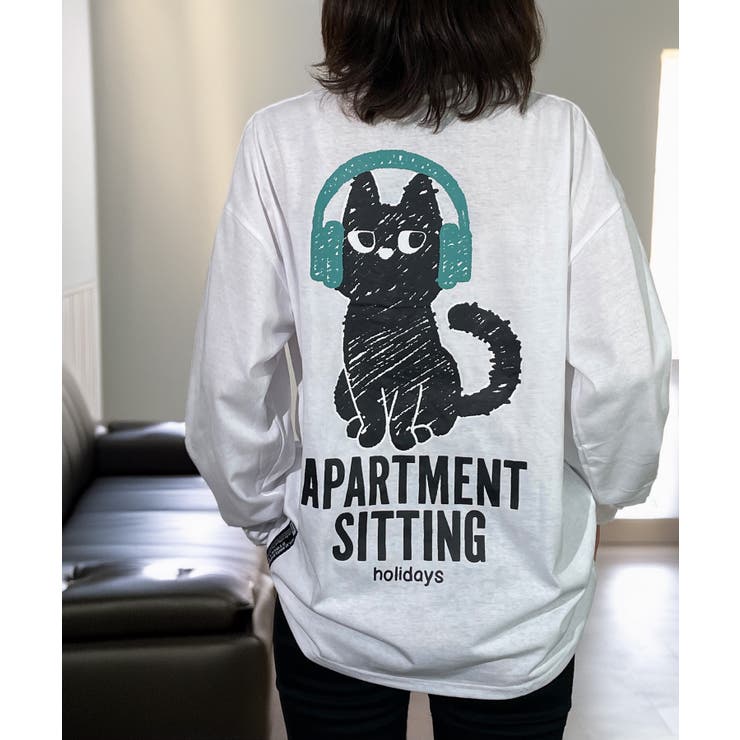 【ワイド】黒ネコ ロンｔ 長袖Tシャツ ワンポイント  | GROOVY STORE | 詳細画像6 