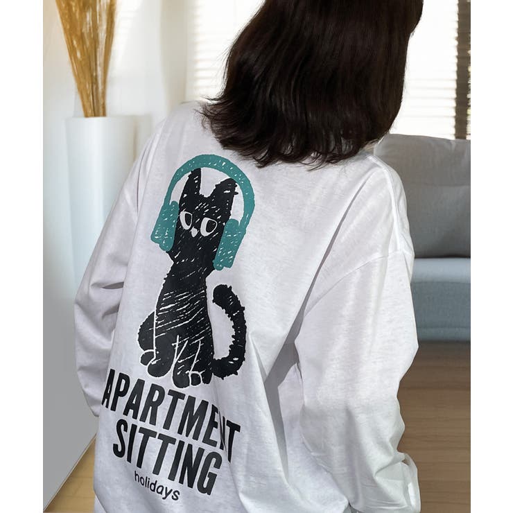 【ワイド】黒ネコ ロンｔ 長袖Tシャツ ワンポイント  | GROOVY STORE | 詳細画像7 