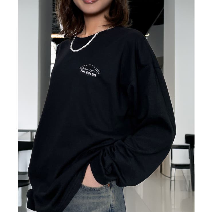 【ワイド】黒ネコ ロンｔ 長袖Tシャツ ワンポイント  | GROOVY STORE | 詳細画像9 