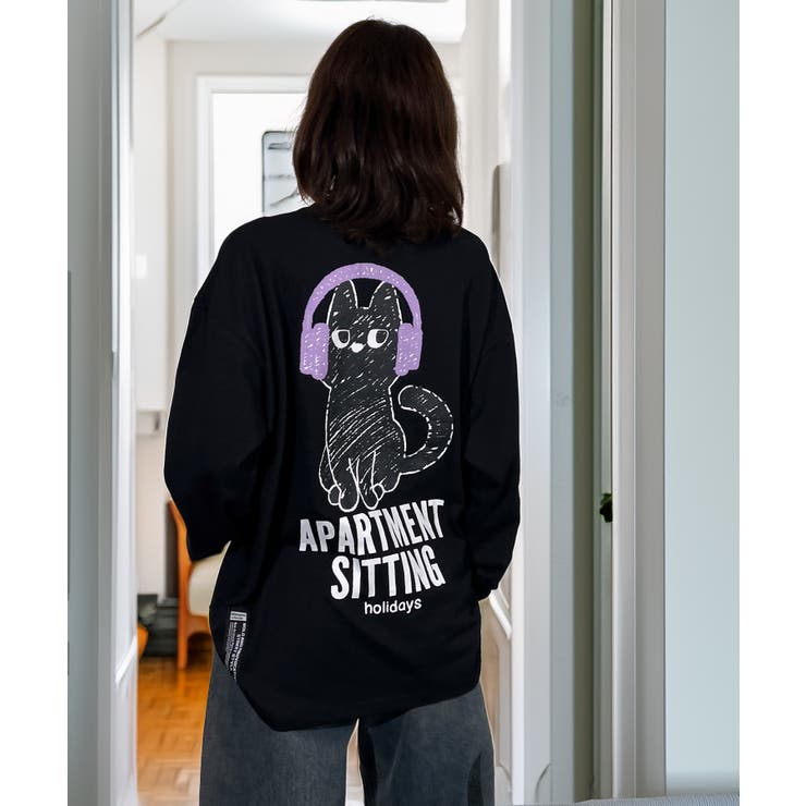 【ワイド】黒ネコ ロンｔ 長袖Tシャツ ワンポイント  | GROOVY STORE | 詳細画像11 