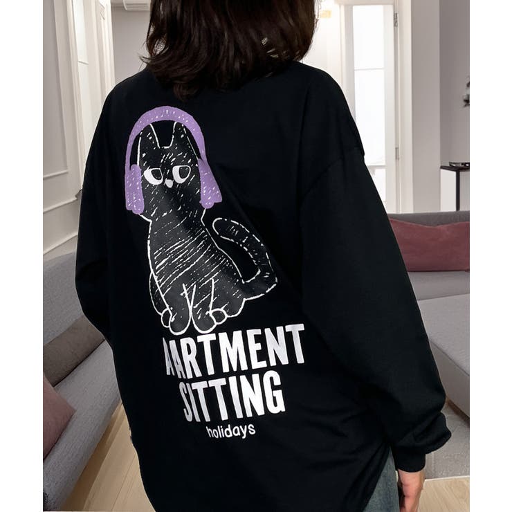 【ワイド】黒ネコ ロンｔ 長袖Tシャツ ワンポイント  | GROOVY STORE | 詳細画像12 
