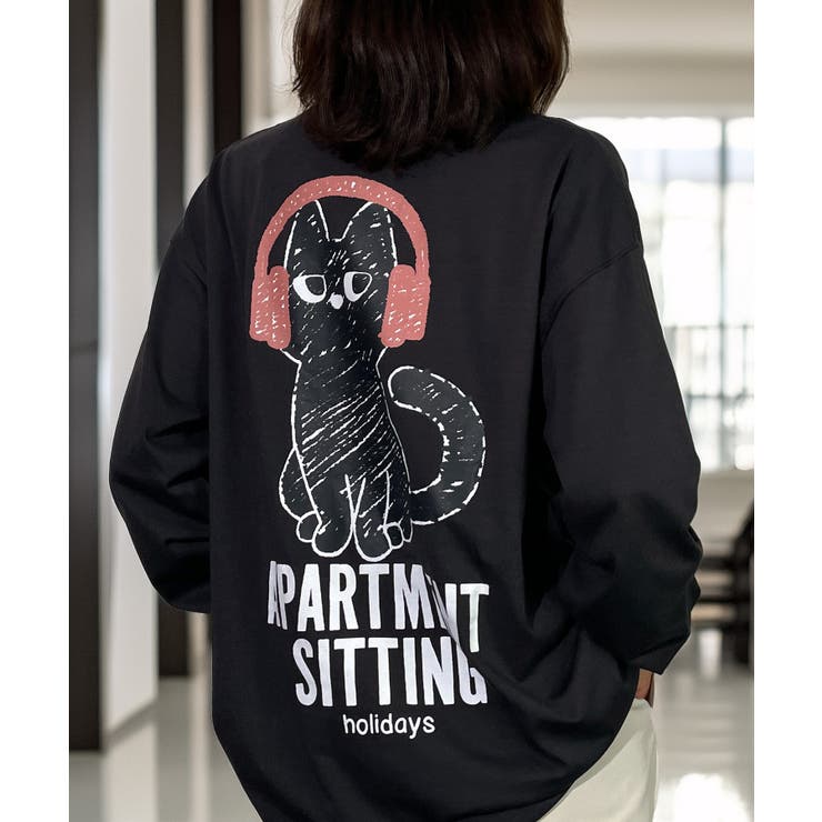 【ワイド】黒ネコ ロンｔ 長袖Tシャツ ワンポイント  | GROOVY STORE | 詳細画像16 