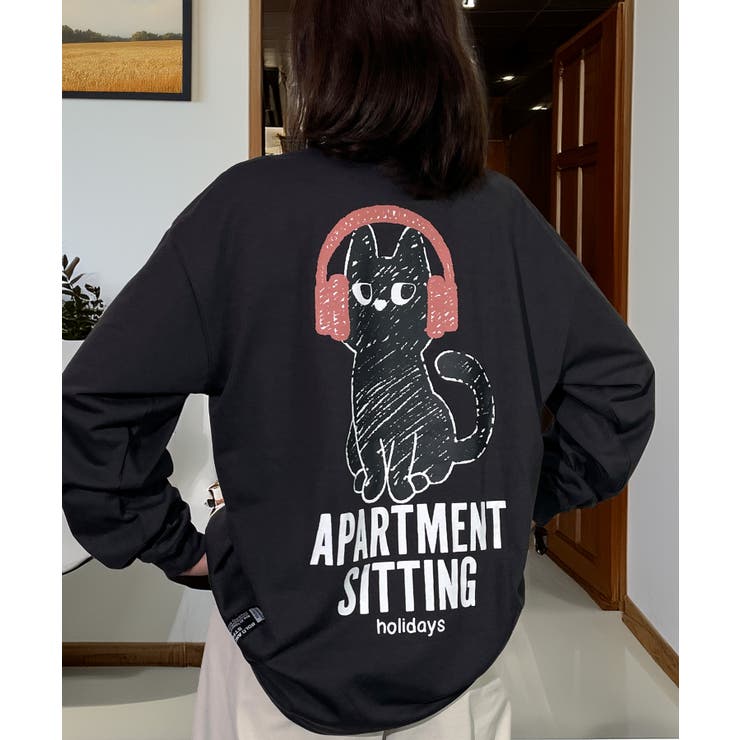 【ワイド】黒ネコ ロンｔ 長袖Tシャツ ワンポイント  | GROOVY STORE | 詳細画像17 