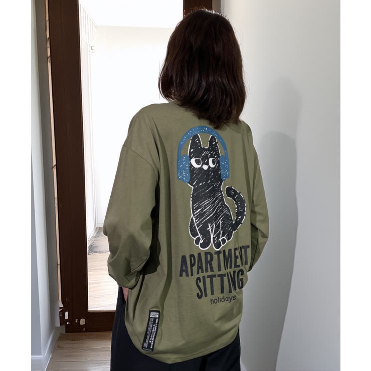 【ワイド】黒ネコ ロンｔ 長袖Tシャツ ワンポイント  | GROOVY STORE | 詳細画像19 