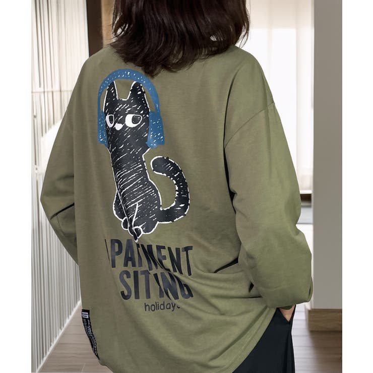 【ワイド】黒ネコ ロンｔ 長袖Tシャツ ワンポイント  | GROOVY STORE | 詳細画像20 