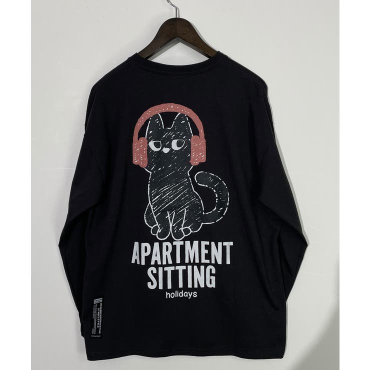 【ワイド】黒ネコ ロンｔ 長袖Tシャツ ワンポイント  | GROOVY STORE | 詳細画像3 