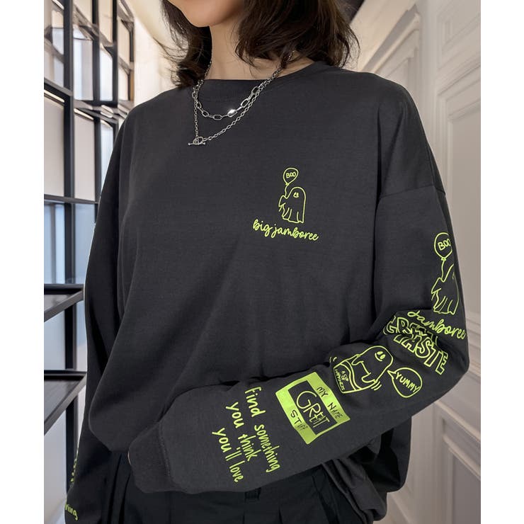 【袖ロゴ】オバケプリント ロンｔ 長袖Tシャツ ワンポイント グラフィックt | GROOVY STORE | 詳細画像16 