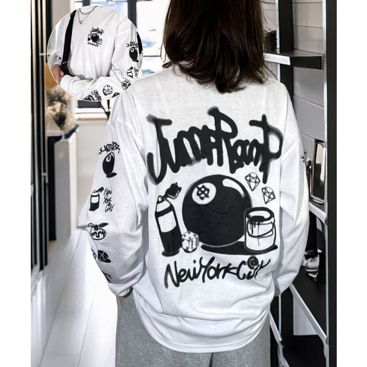 ホワイト | スプレー風プリント ロンｔ 長袖Tシャツ | GROOVY STORE