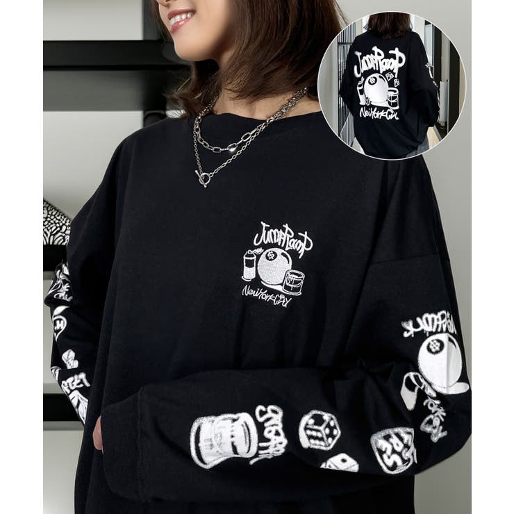 ブラック | スプレー風プリント ロンｔ 長袖Tシャツ | GROOVY STORE