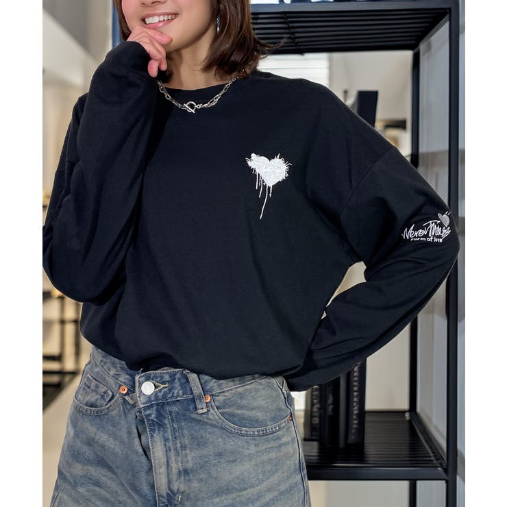 ハート 2か所刺繍 長袖Tシャツ 白 黒 ロンT | GROOVY STORE | 詳細画像16 