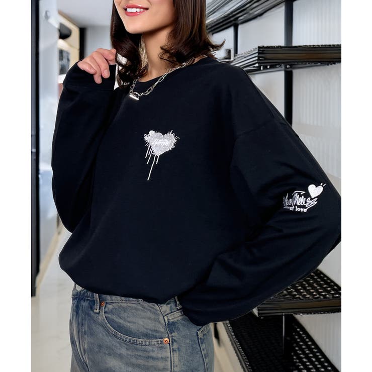 ハート 2か所刺繍 長袖Tシャツ 白 黒 ロンT | GROOVY STORE | 詳細画像17 