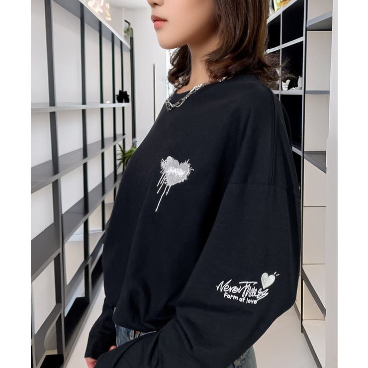 ハート 2か所刺繍 長袖Tシャツ 白 黒 ロンT | GROOVY STORE | 詳細画像18 