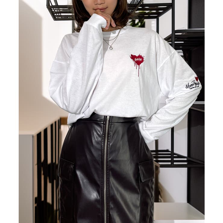 ハート 2か所刺繍 長袖Tシャツ 白 黒 ロンT | GROOVY STORE | 詳細画像4 