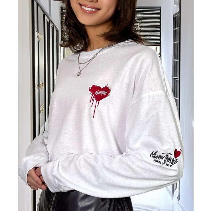ハート 2か所刺繍 長袖Tシャツ 白 黒 ロンT | GROOVY STORE | 詳細画像5 