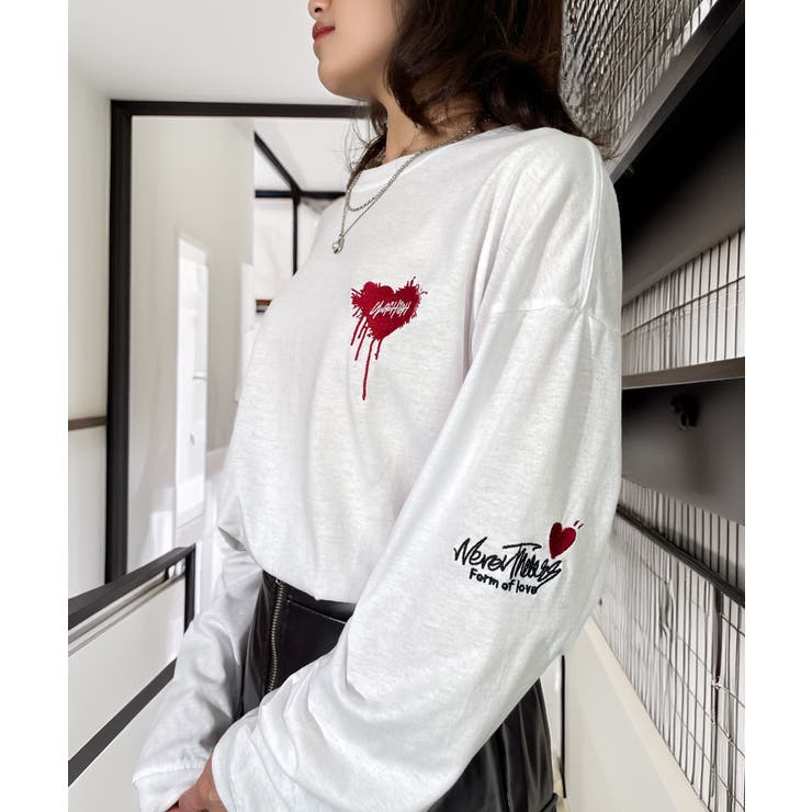 ハート 2か所刺繍 長袖Tシャツ 白 黒 ロンT | GROOVY STORE | 詳細画像20 