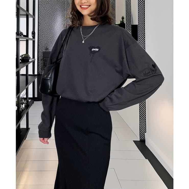 ハート 2か所刺繍 長袖Tシャツ 白 黒 ロンT | GROOVY STORE | 詳細画像7 