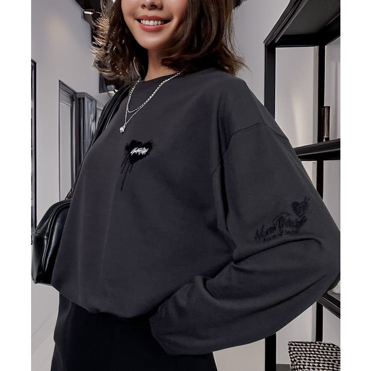 ハート 2か所刺繍 長袖Tシャツ 白 黒 ロンT | GROOVY STORE | 詳細画像21 