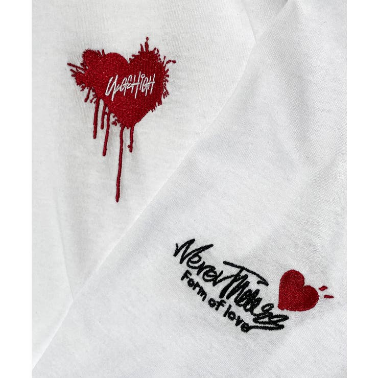 ハート 2か所刺繍 長袖Tシャツ 白 黒 ロンT | GROOVY STORE | 詳細画像1 