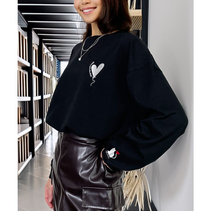 ハート 2か所刺繍 長袖Tシャツ 白 黒 ロンT | GROOVY STORE | 詳細画像26 