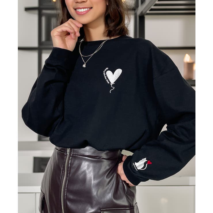 ハート 2か所刺繍 長袖Tシャツ 白 黒 ロンT | GROOVY STORE | 詳細画像27 