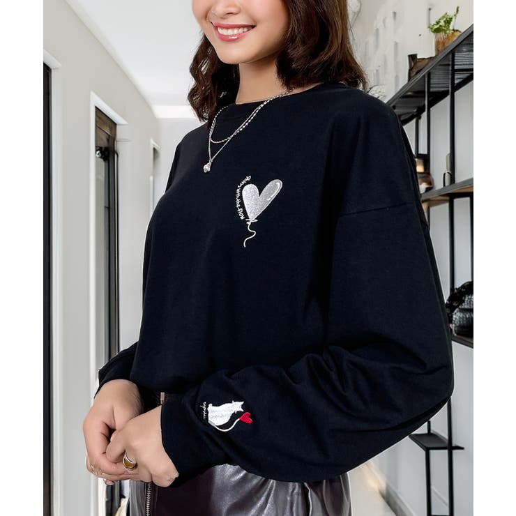 ハート 2か所刺繍 長袖Tシャツ 白 黒 ロンT | GROOVY STORE | 詳細画像9 