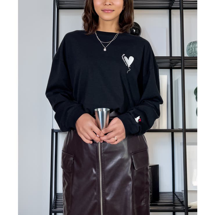 ハート 2か所刺繍 長袖Tシャツ 白 黒 ロンT | GROOVY STORE | 詳細画像28 