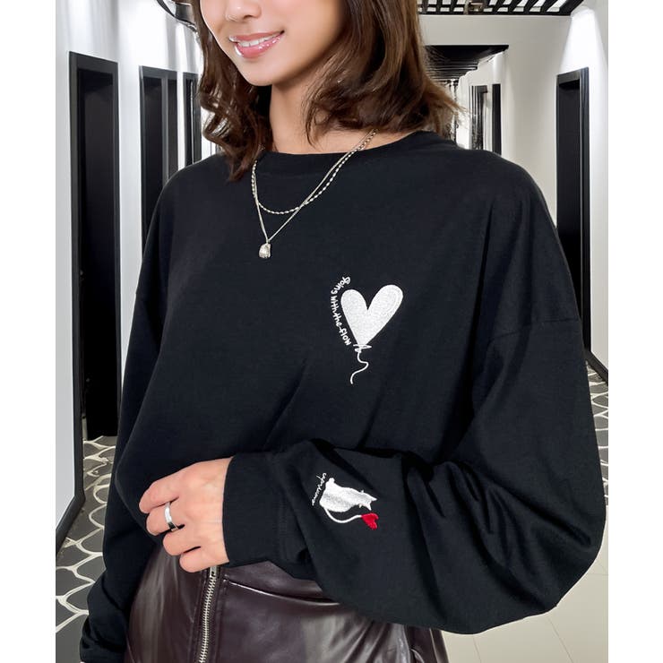 ハート 2か所刺繍 長袖Tシャツ 白 黒 ロンT | GROOVY STORE | 詳細画像10 