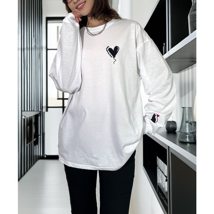ハート 2か所刺繍 長袖Tシャツ 白 黒 ロンT | GROOVY STORE | 詳細画像11 