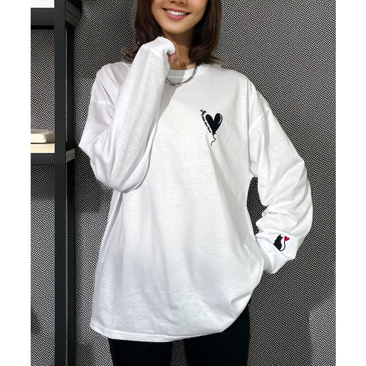 ハート 2か所刺繍 長袖Tシャツ 白 黒 ロンT | GROOVY STORE | 詳細画像29 