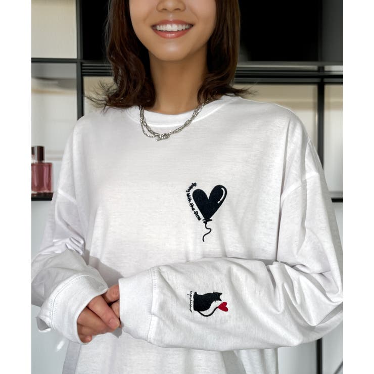 ハート 2か所刺繍 長袖Tシャツ 白 黒 ロンT | GROOVY STORE | 詳細画像30 