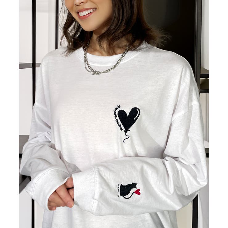 ハート 2か所刺繍 長袖Tシャツ 白 黒 ロンT | GROOVY STORE | 詳細画像31 