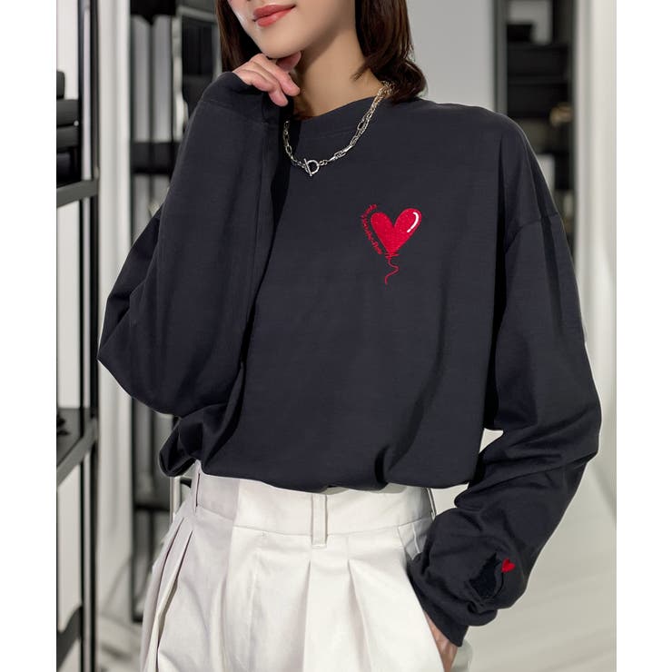 ハート 2か所刺繍 長袖Tシャツ 白 黒 ロンT | GROOVY STORE | 詳細画像32 