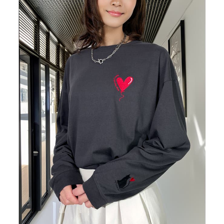 ハート 2か所刺繍 長袖Tシャツ 白 黒 ロンT | GROOVY STORE | 詳細画像14 