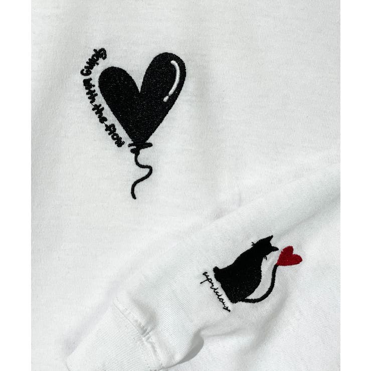 ハート 2か所刺繍 長袖Tシャツ 白 黒 ロンT | GROOVY STORE | 詳細画像8 